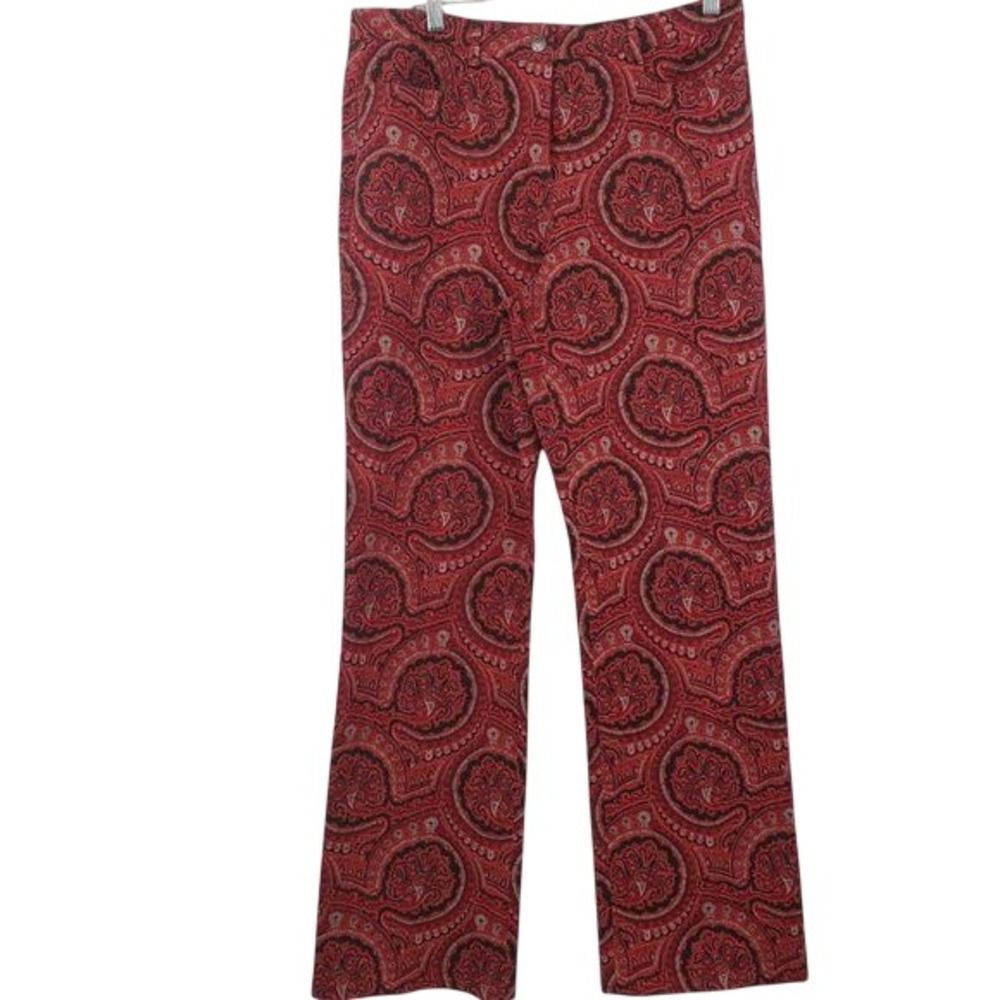 ETCETERA Red Paisley Print Straight Leg Pants Women's Size 12 EUC